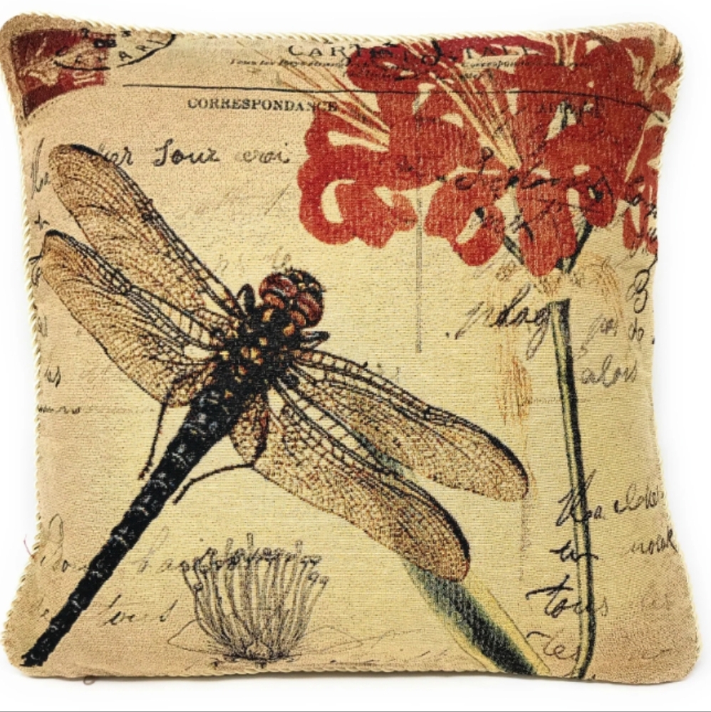 Tapestry  DRAGONFLY  In Garden on Postcard TAPESTRY PILLOW PAIR VNPLC